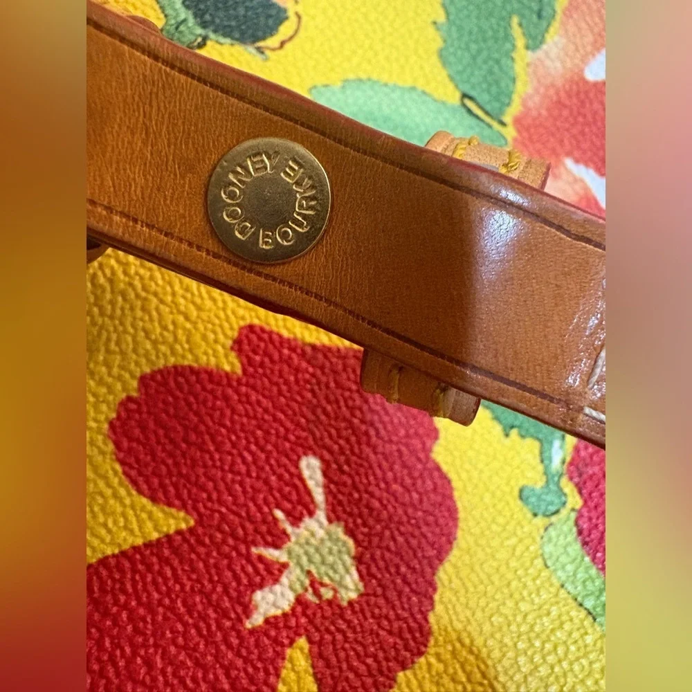 Dooney & Bourke Yellow Tote with Red Floral Design 16X11" with dusty bag. - Picture 9 of 12